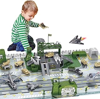 deAO Military Base Set, Army Men Playset with Military Vehicle,Weapon Gear Accessories,Vehicles Accessories and Play Map,Great Army Toys for 3 4 5 Year Old Boys Girls Kids