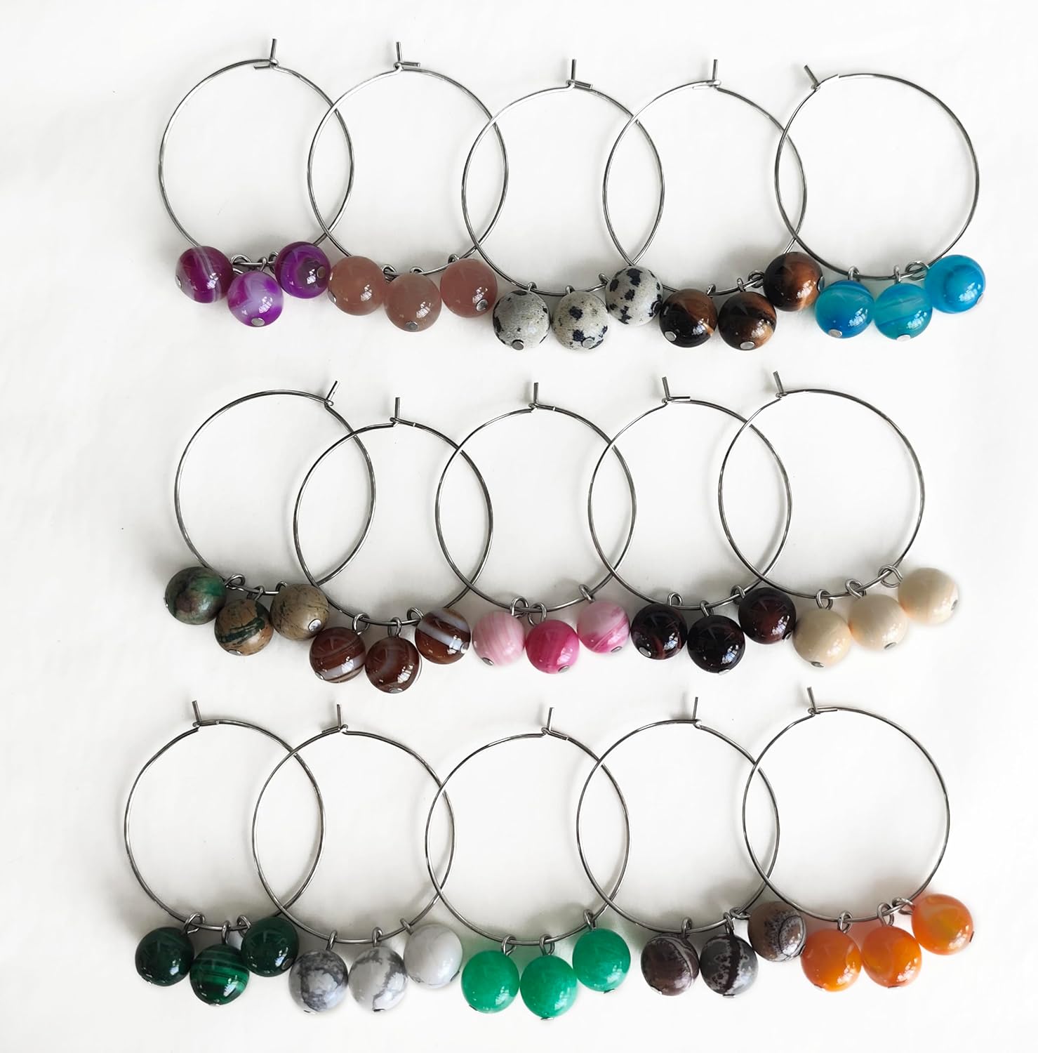 Wine Glass Charms -Set of 8, 10, 12 (Assorted colors+Drawstring pouch【Burgundy】)