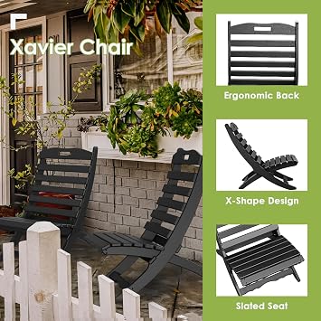 GREENVINES Folding-Xavier-Adirondack-Chairs Set of 2, HDPE Plastic, Black