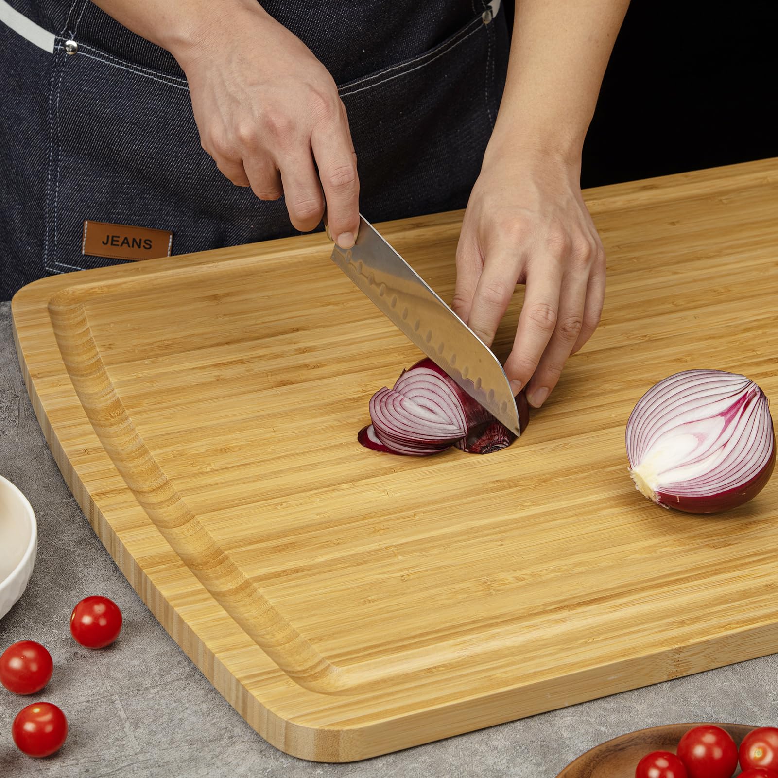 GlowSol - Tabla de fideos extragrande de 30 x 20 pulgadas, tablas de cortar de bambú de gran tamaño para cocina, tablas de cortar con ranuras para jugos, tabla de cortar carne de madera, bandeja para