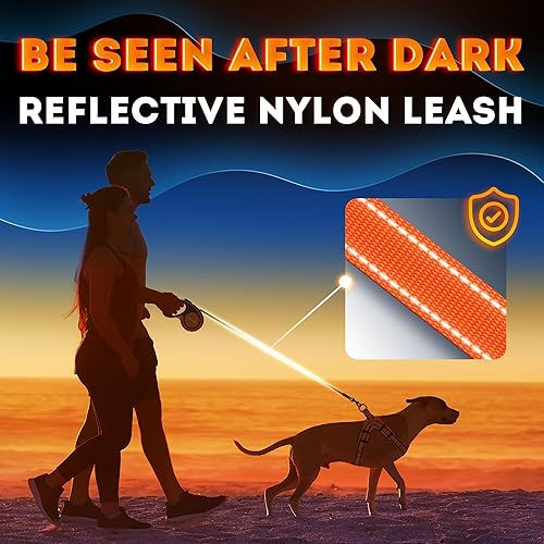 Miniatura 6 de Retractable Dog Leash 18.2 ft – Chew Proof Cable Included – 360° Tangle-Free Design – Heavy Duty Reflective Leash – Soft Anti-Slip Grip Outdoor for