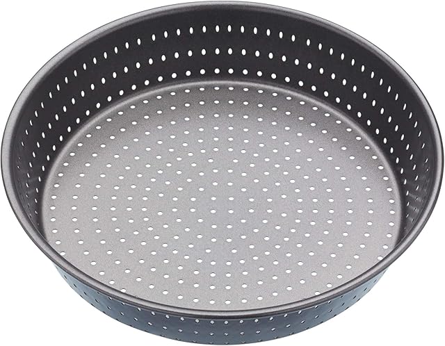 MasterClass KCMCCB15 Crusty Bake 23 cm Deep Perforated Pie Dish with PFOA Non Stick, Robust 1 mm Carbon Steel, 9 Inch Round Tin, Grey