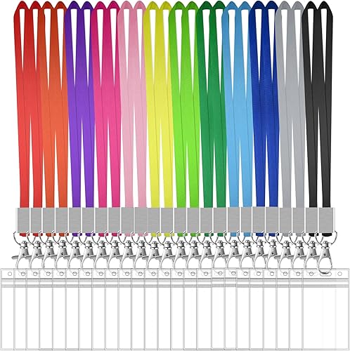 Portatarjetas con cordón, paquete de 24 portatarjetas de identificación vertical transparente, soportes duraderos para tarjetas de identificación