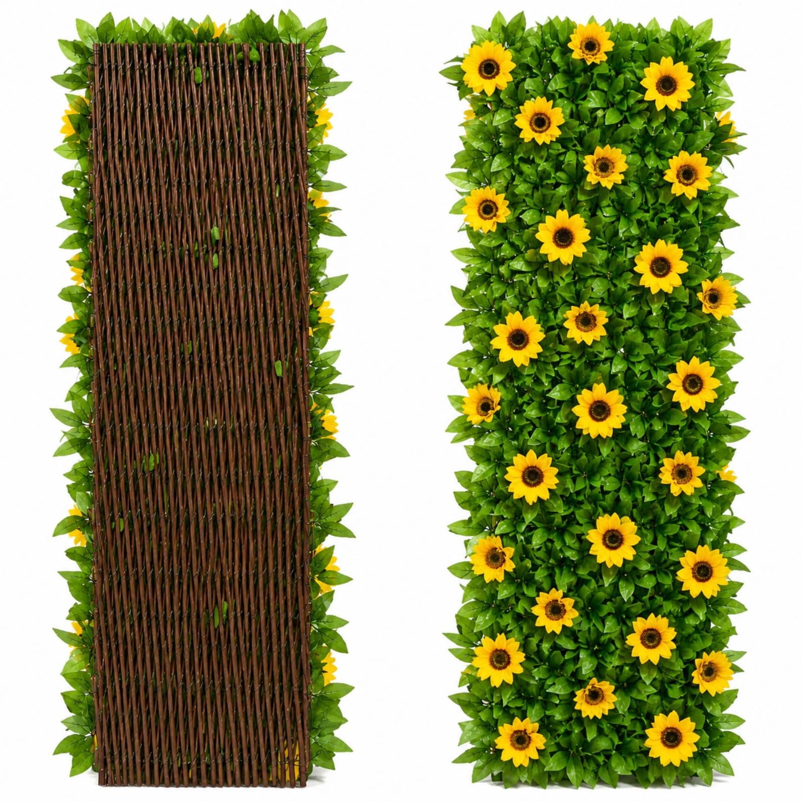 Garden Trellis with Leaves, Expanding Garden Trellis Panels, Artificial Trellis Screening with Ivy and Violet Flower, Artificial Ivy and Violet Flower Fence Screening (Sunflowers*1)