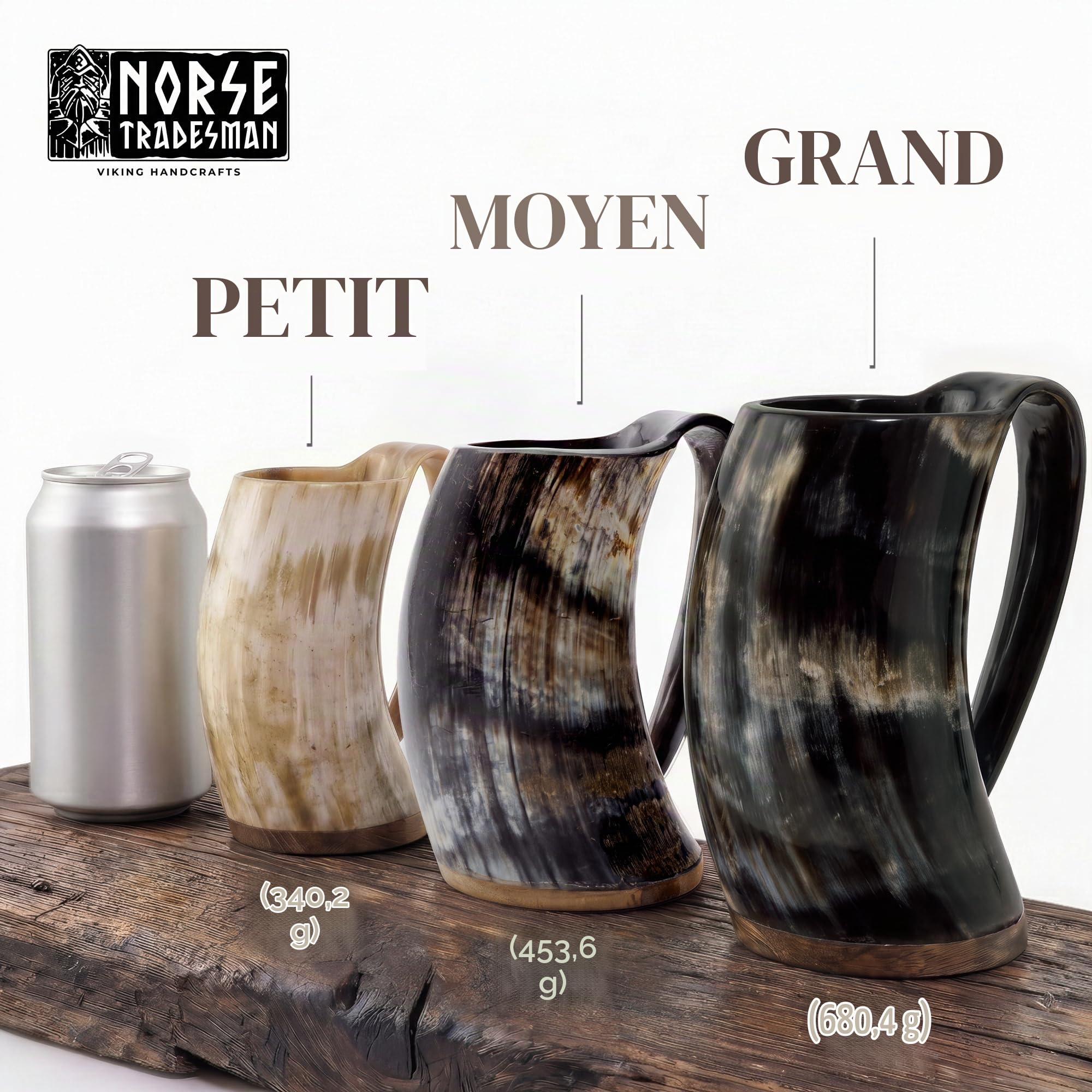 Norse Tradesman LG Viking Tasse en Corne à Boire – Chope en Corne de bière 100% Authentique traitée à la Flamme avec gravures | Le Pot, env. 1 Pinte