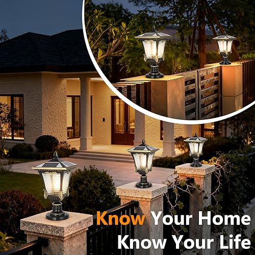 Miniatura 2 de SLAWA Luces solares de poste de 16.14 pulgadas modernas para exteriores, farol exterior de aluminio, IP65, impermeables, LED, alimentadas por