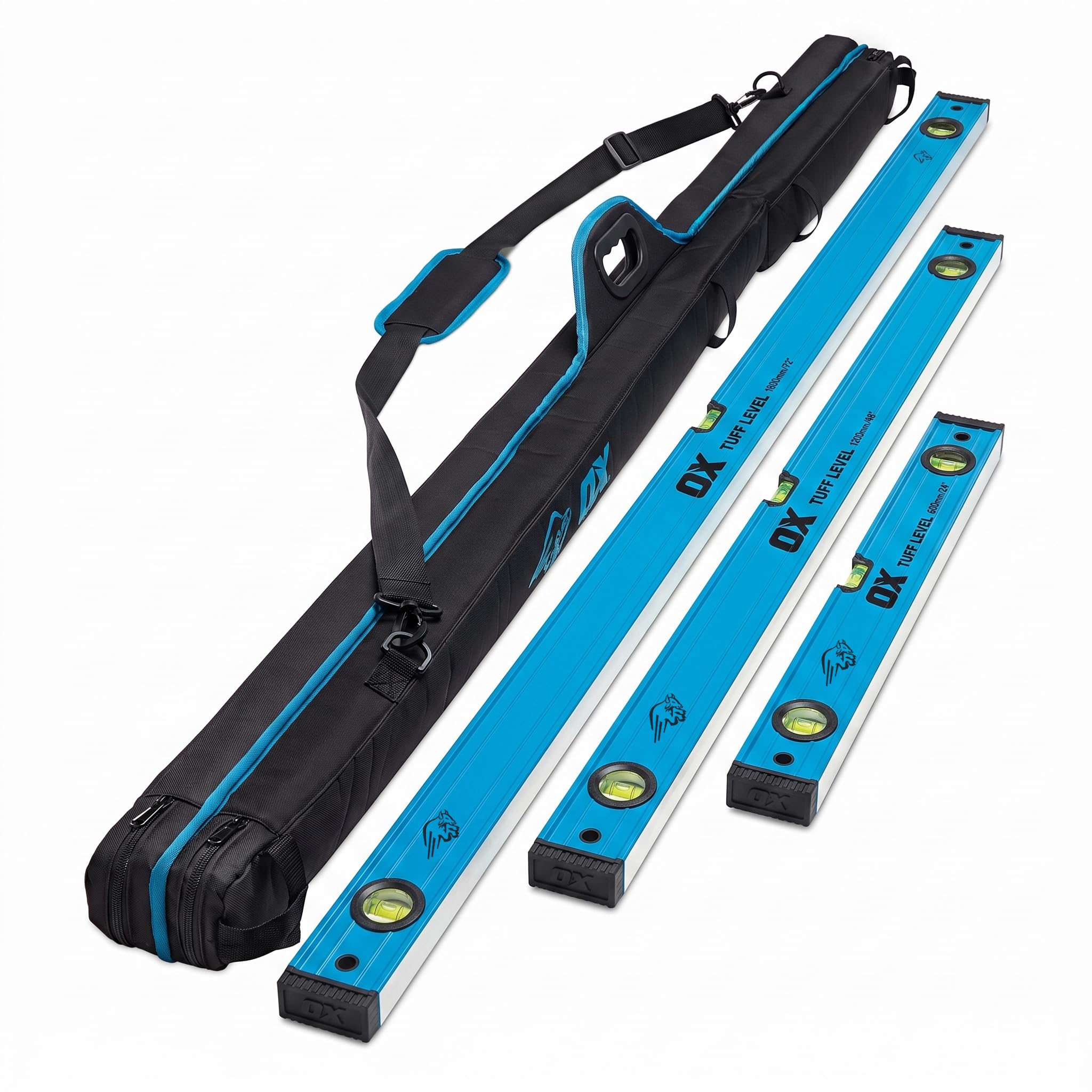 OX 3PC Pro Tuff Spirit Level Set with Carry Bag - 600mm,1200mm,1800mm — image 1