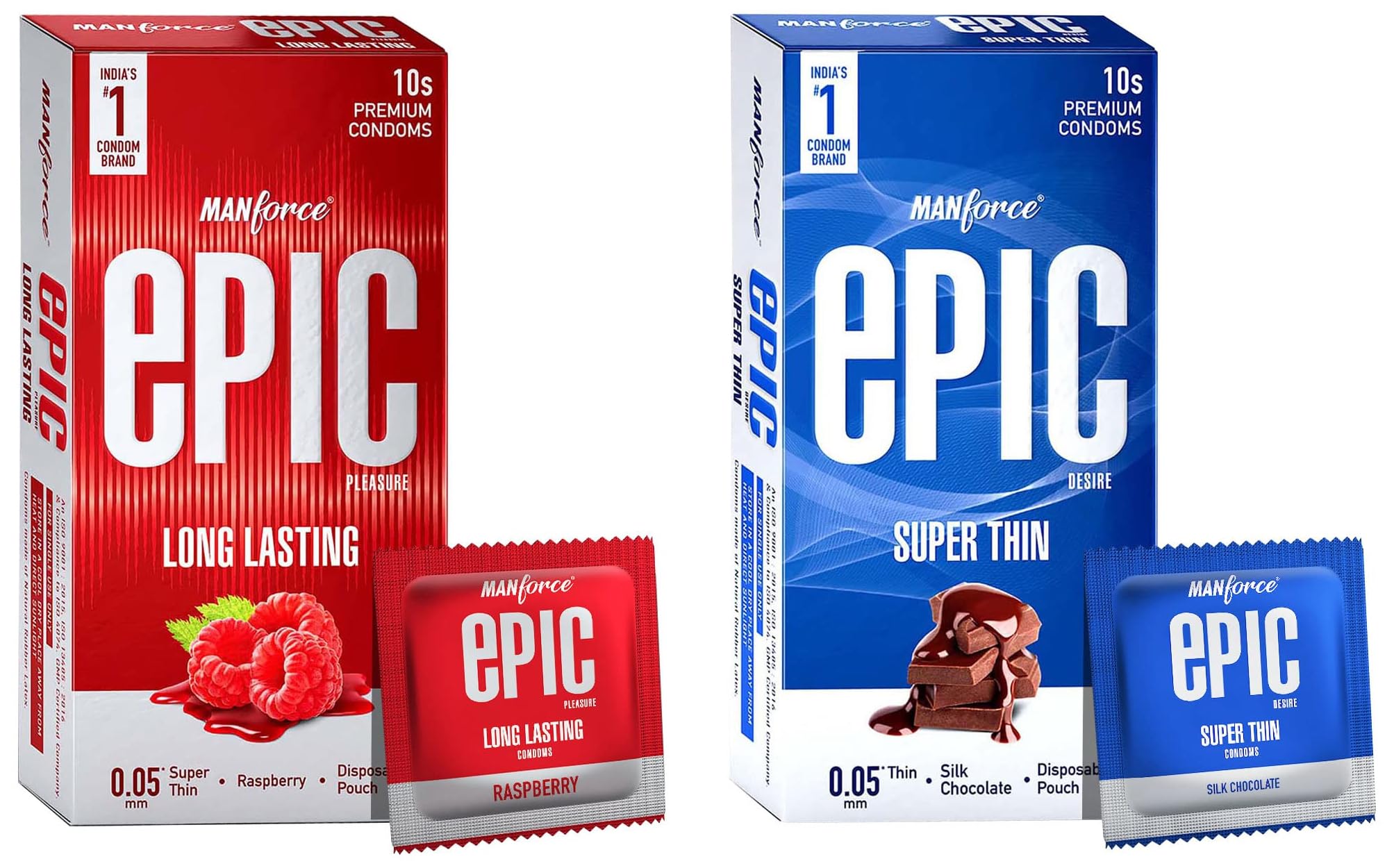 Manforce Epic Desire Super Thin Silk Chocolate & Pleasure Raspberry Flavoured Condoms (With Disposable Pouch) - 2x10s-image-42
