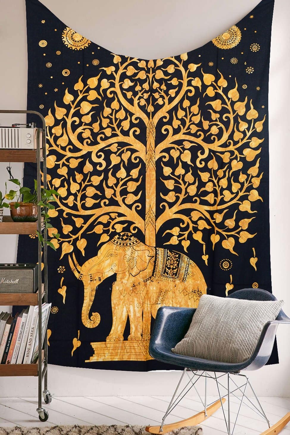 Jaipur Handloom Tapestry Wall hanging Hippie Mandala Bedding Tapestry Wall Hanging Psychedelic Tapestry Dorm Decor Bohemian Tapestry, Boho Tapestries, Mandala Throw Bedspread (Twin (54 X 85 inches approx), Black & Yellow)