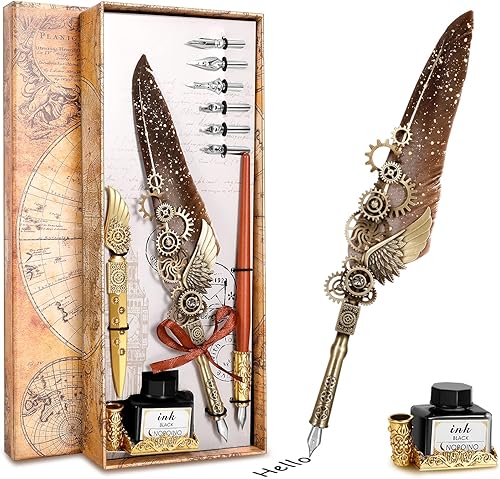 Juego de bolígrafos de caligrafía de pluma  Estilo Steampunk mecánico antiguo  Pluma de diseño mecánico con pluma de inmersión de madera para una disponible en Yaxa Peru