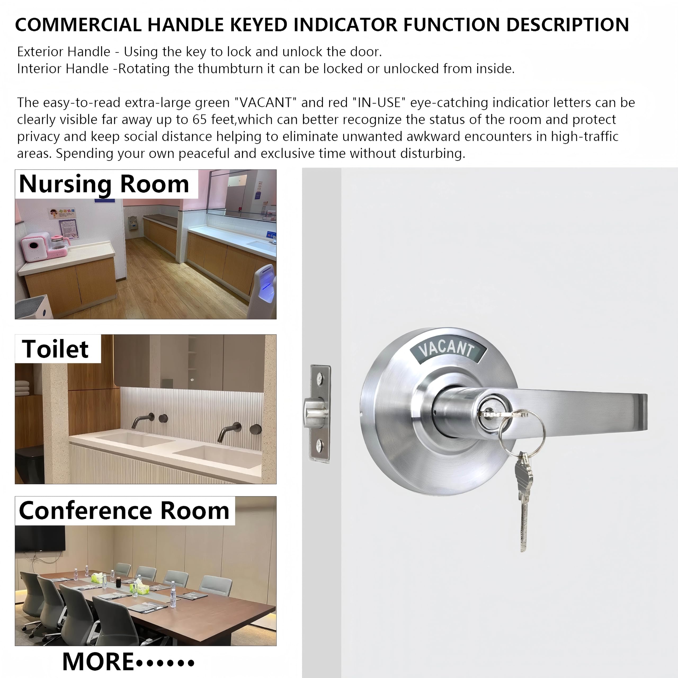 Silver Indicator Door Handle - Privacy Lock for Commercial Use -6 Silver Indicator Door Handle - Privacy Lock for Commercial Use -6