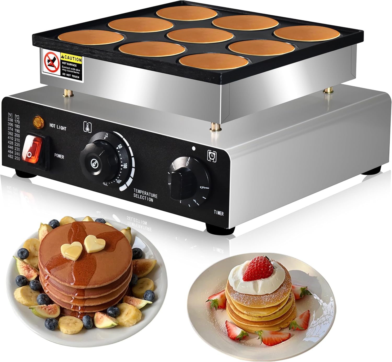 Mini Pancakes Maker Machine, Dutch Mini Pancake Griddle, 9 Holes 76mm Diameter ? Electric Poffertjes Pan, Ideal for Breakfast, Snacks, Desserts & More