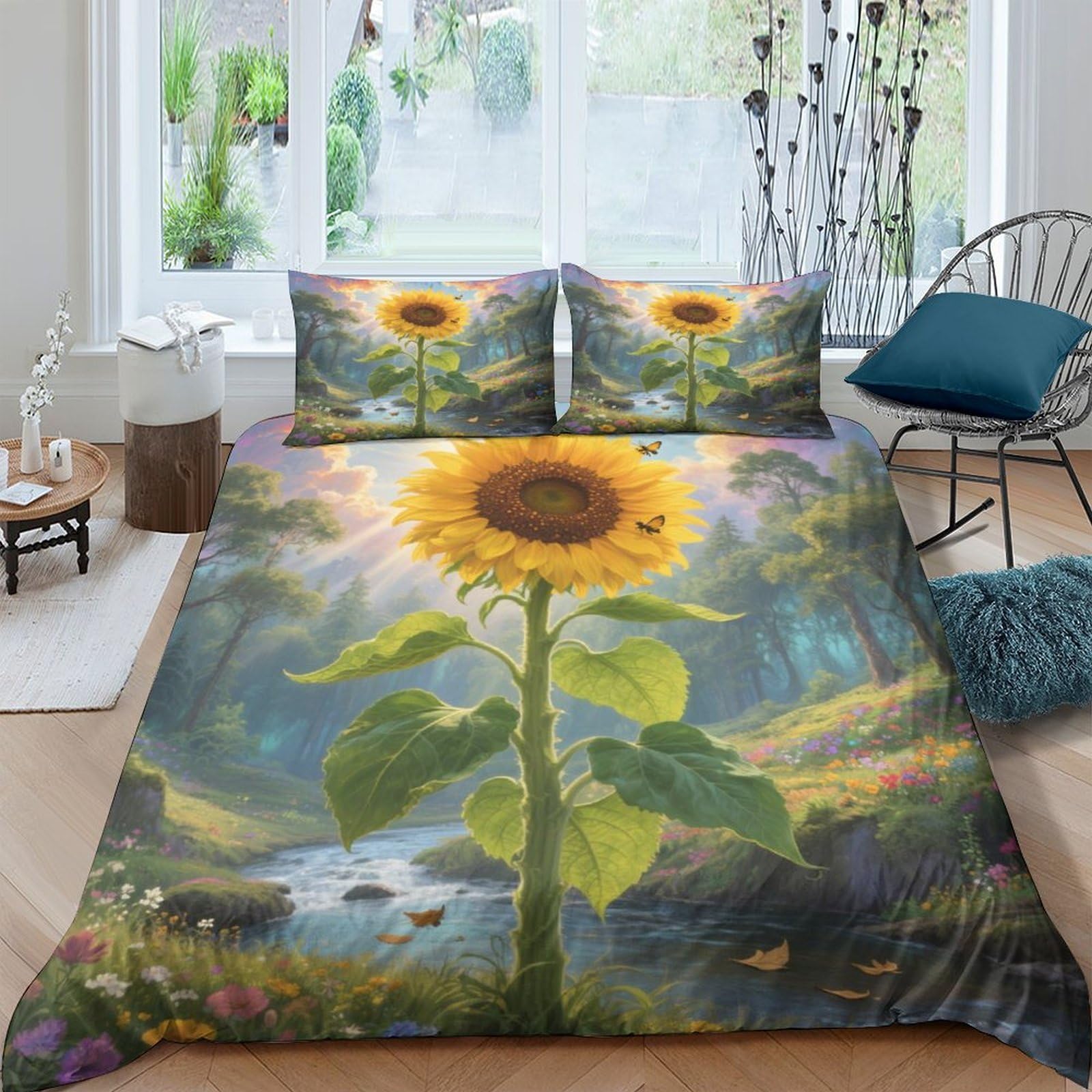 Housse de couette tournesol 3D microfibre lit enfant ado fille garçon parure de lit 200x200