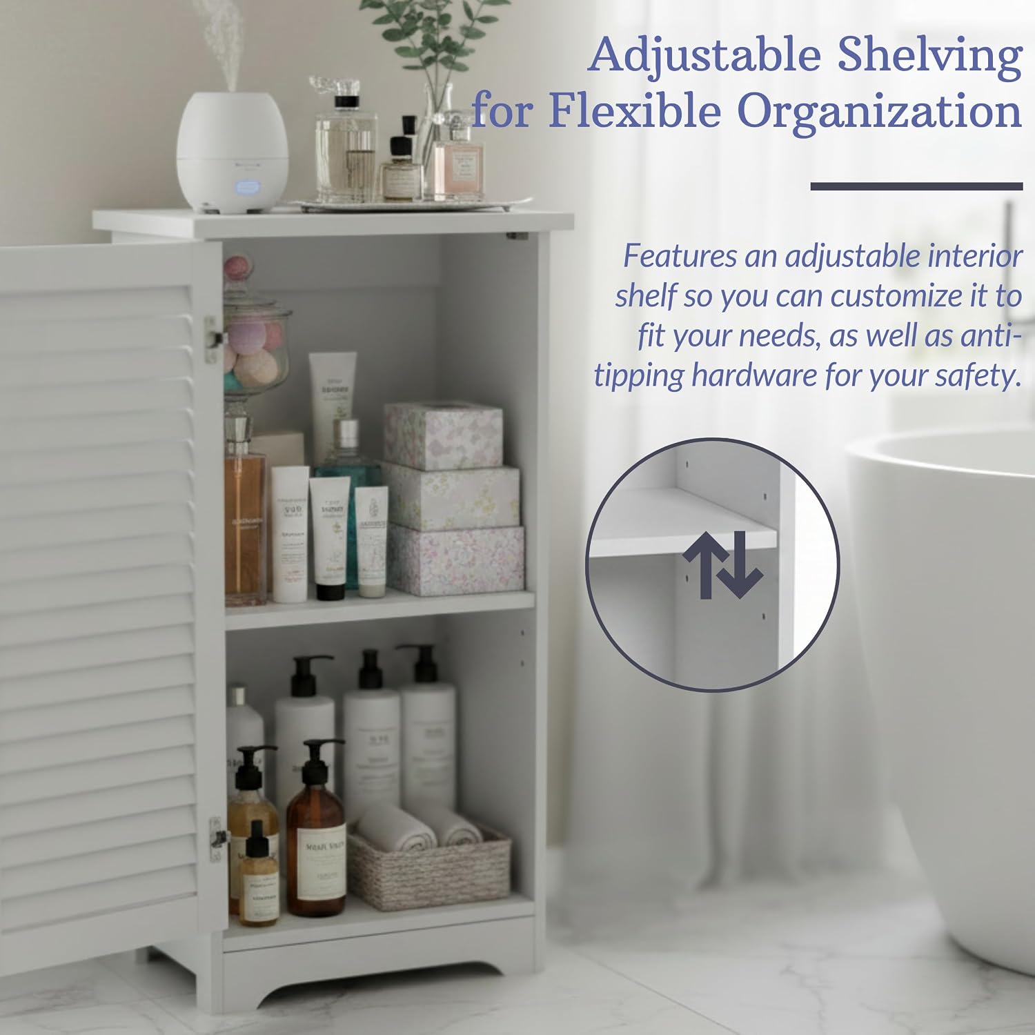 Lavish Home Bathroom Cabinet - Freestanding Storage Organizer for Towels or Laundry Room - Adjustable Shelf and Shutter Style Door (White) image 3