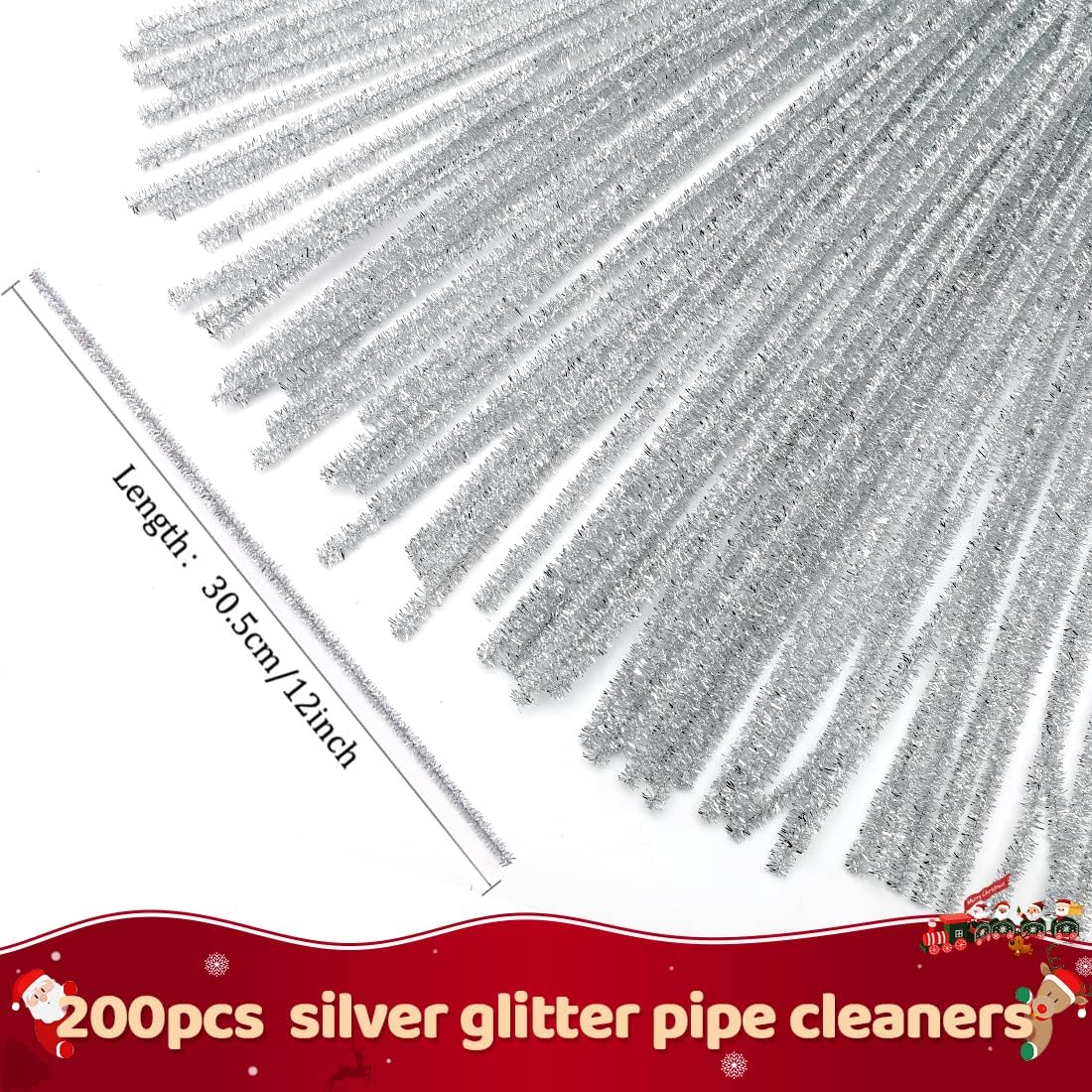 Praisebank Silver Glitter Pipe Cleaners for Crafts, 200pcs, Chenille Stems for DIY Projecets, Arts & Crafts Supplies for Festival Party Decorations image 2