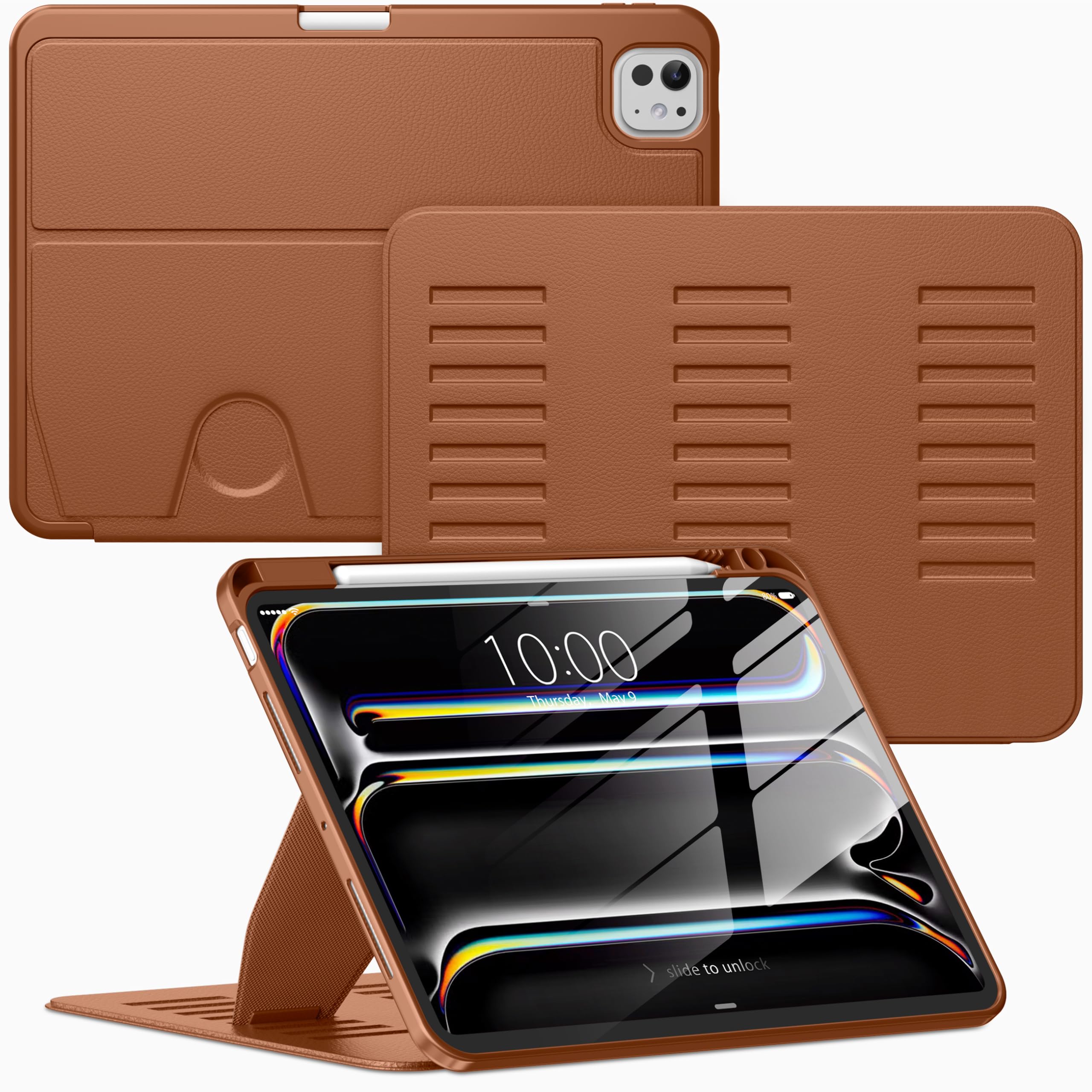 VIKESI Case for iPad Pro 11 inch (M5/M4) 2025/2024,Multiple Angles Magnetic Stand Cover,Shockproof Back,Pencil Holder,and Auto Sleep/Wake,Brown