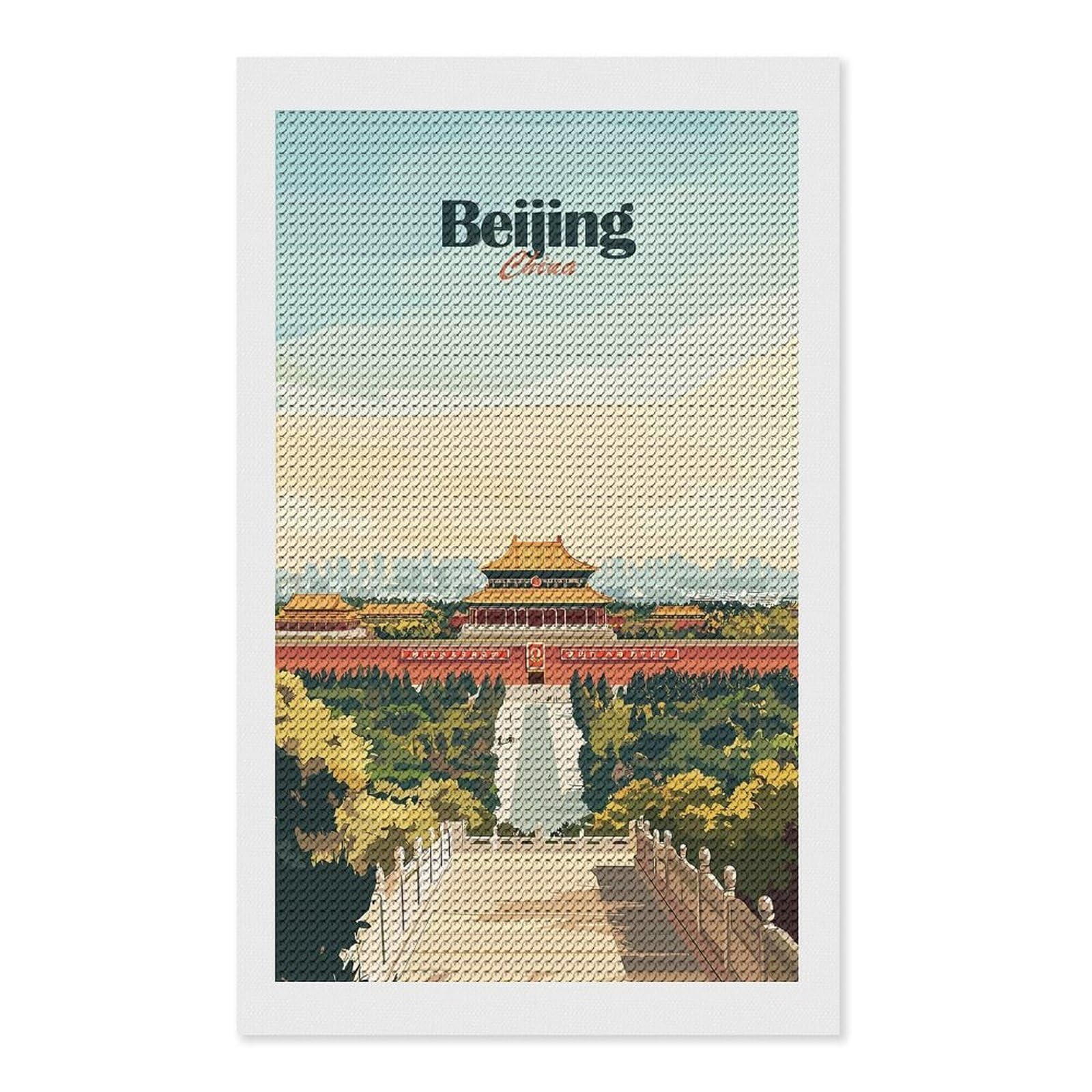 Junmoney Beijing, China Travel Diamond Art Canvas 12"x20", for Adults, Pleasing Wall Art Project, Modern Decor, Gift Idea, Nice Detail and Sparkle