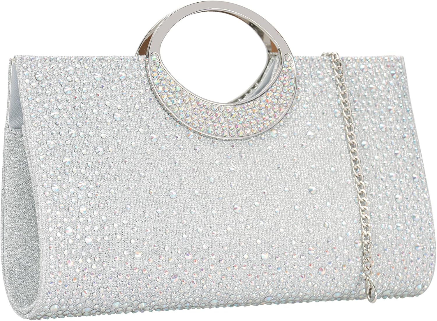 Dexmay Rhinestone Clutch Handbag with Crystal Handle for Wedding Party Elegant Clutch Purse for Women