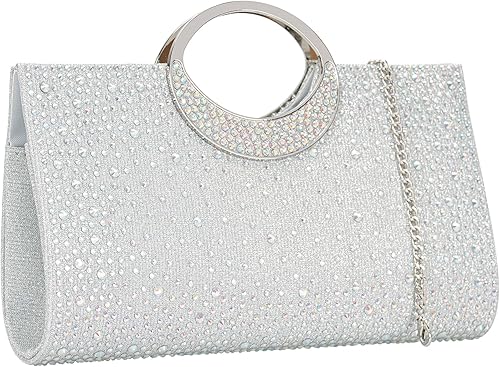 Dexmay - Bolsa de noche brillante con asa de cristal para fiesta de boda elegante bolso de mano de diamantes de imitación de cristal
