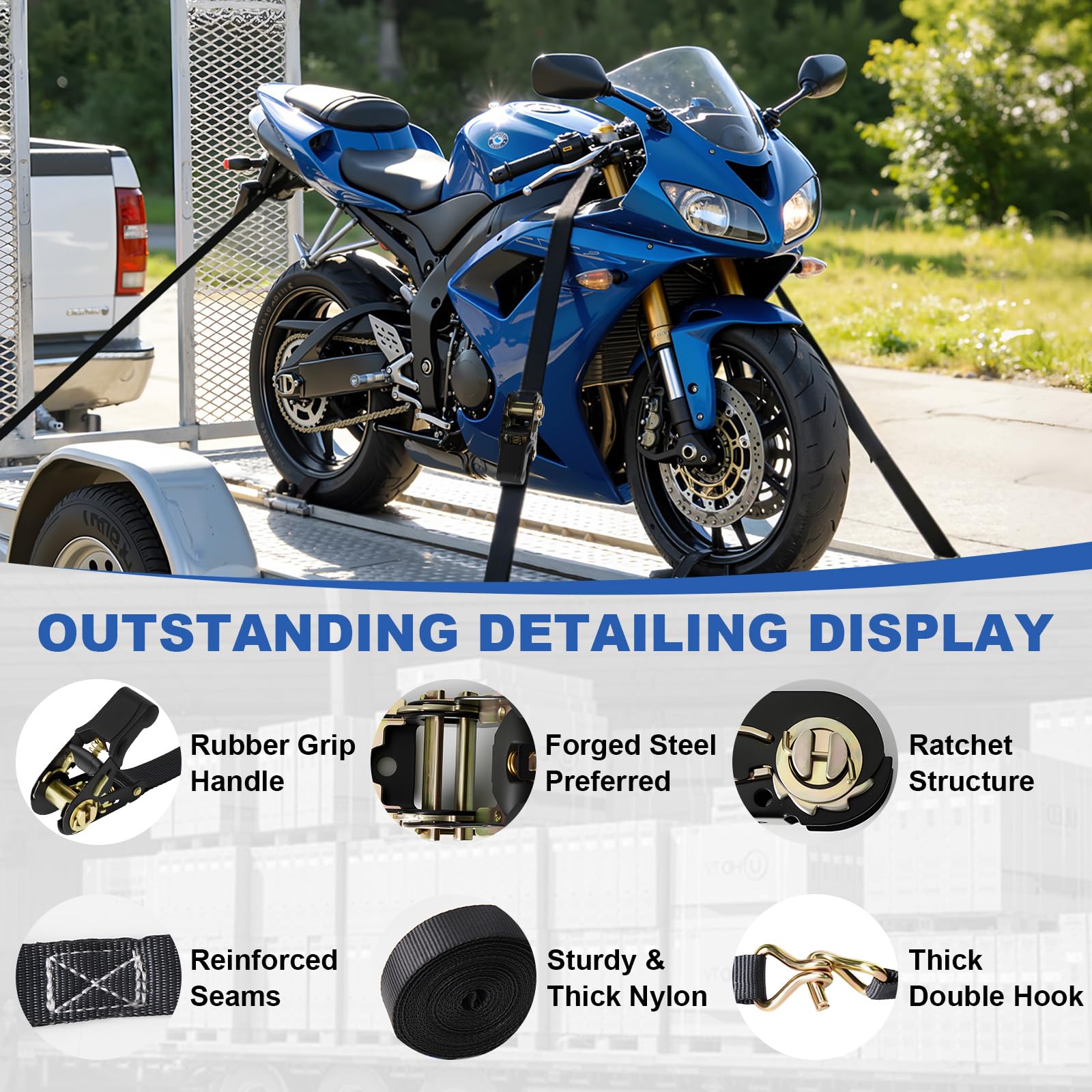 4 sztuki pasów mocujących z grzechotką i hakami – 6 m x 25 mm, certyfikowany pas mocujący z pasami zapadkowymi z klamrą krzywkową do motocykli, samochodów, przyczep, gospodarstwa domowego