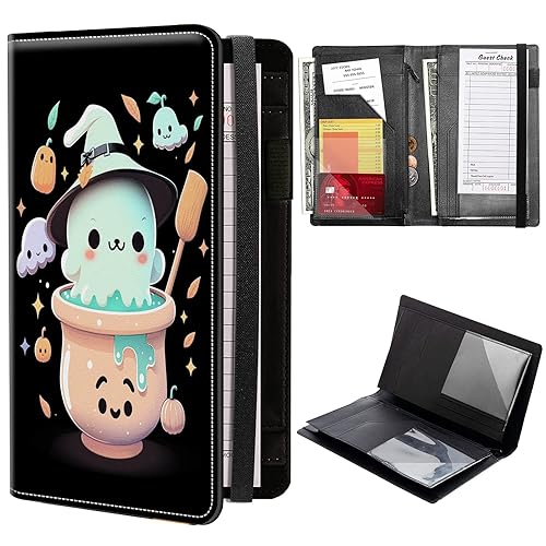 Miniatura 9 de Libros de calaveras para camarera, de piel sintética, con cierre de vendaje elástico, organizador con bolsillo con cremallera, 11 bolsillos