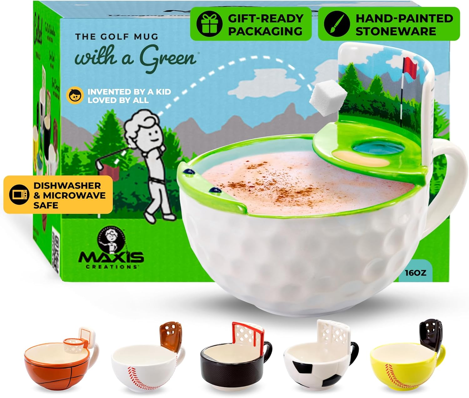 MAX'IS Creations The Golf Mug with a Green - Unique Funny Golf Gifts for Men Women Gift for Golfers Dad Mom Accessories, Novelty Ceramic Funny Coffee Mug, 16oz