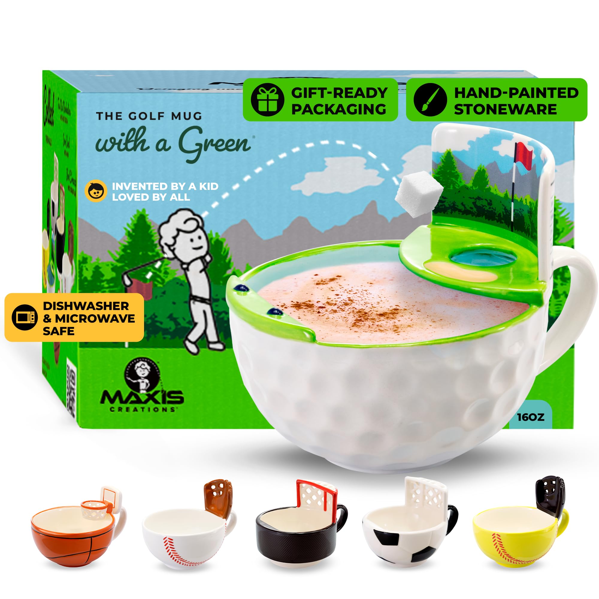 MAX'IS Creations The Golf Mug With A Green, Funny Golf Gifts for Men Women Unique Christmas Gifts for Men Golfers Gift for Dad, Novelty Ceramic Coffee Mug, 16oz
