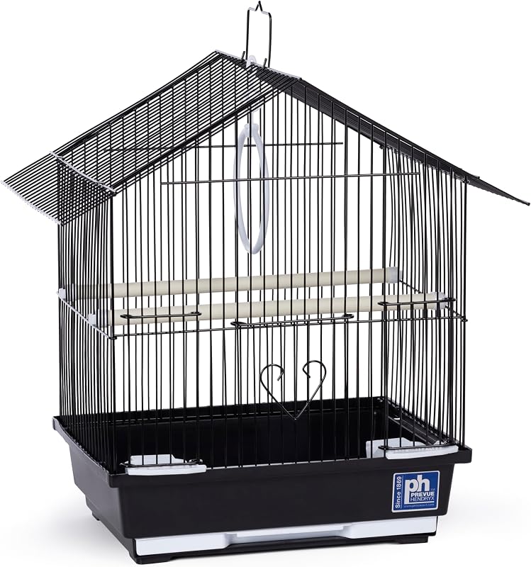 Jaula para pájaros con asa Prevue Pet Perakeet Manor - Portapájaros versátil para el hogar o los viajes, accesorios para pájaros pequeños, fácil almacenamiento, ideal para canarios, periquitos, pinzones, periquitos y más - Negro | Portapájaros versátil para el hogar o los viajes, accesorios para pájaros pequeños, ideal para canarios, periquitos, pinzones, periquitos y más