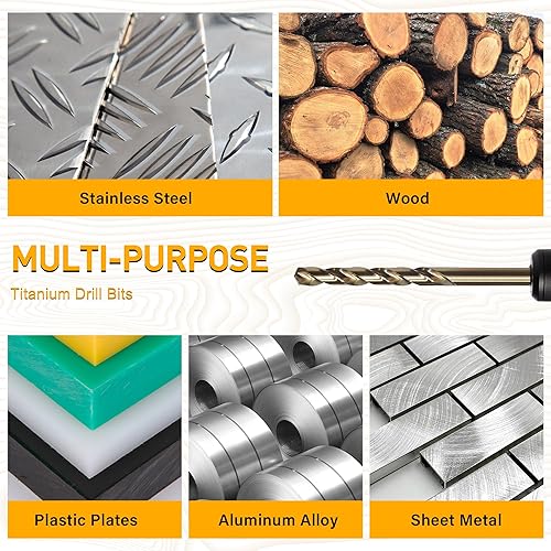 Miniatura 5 de Juego de 13 brocas hexagonales con revestimiento de titanio de 14 de pulgada, punta de 135 grados, juego de brocas de impacto HSS con estuche de