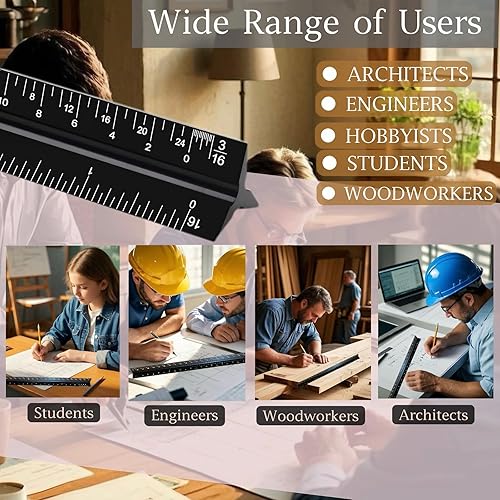 Miniatura 4 de Regla de escala arquitectónica, escala de arquitecto imperial de 12 pulgadas, regla de escala de ingeniero de aluminio para planos, reglas de escala