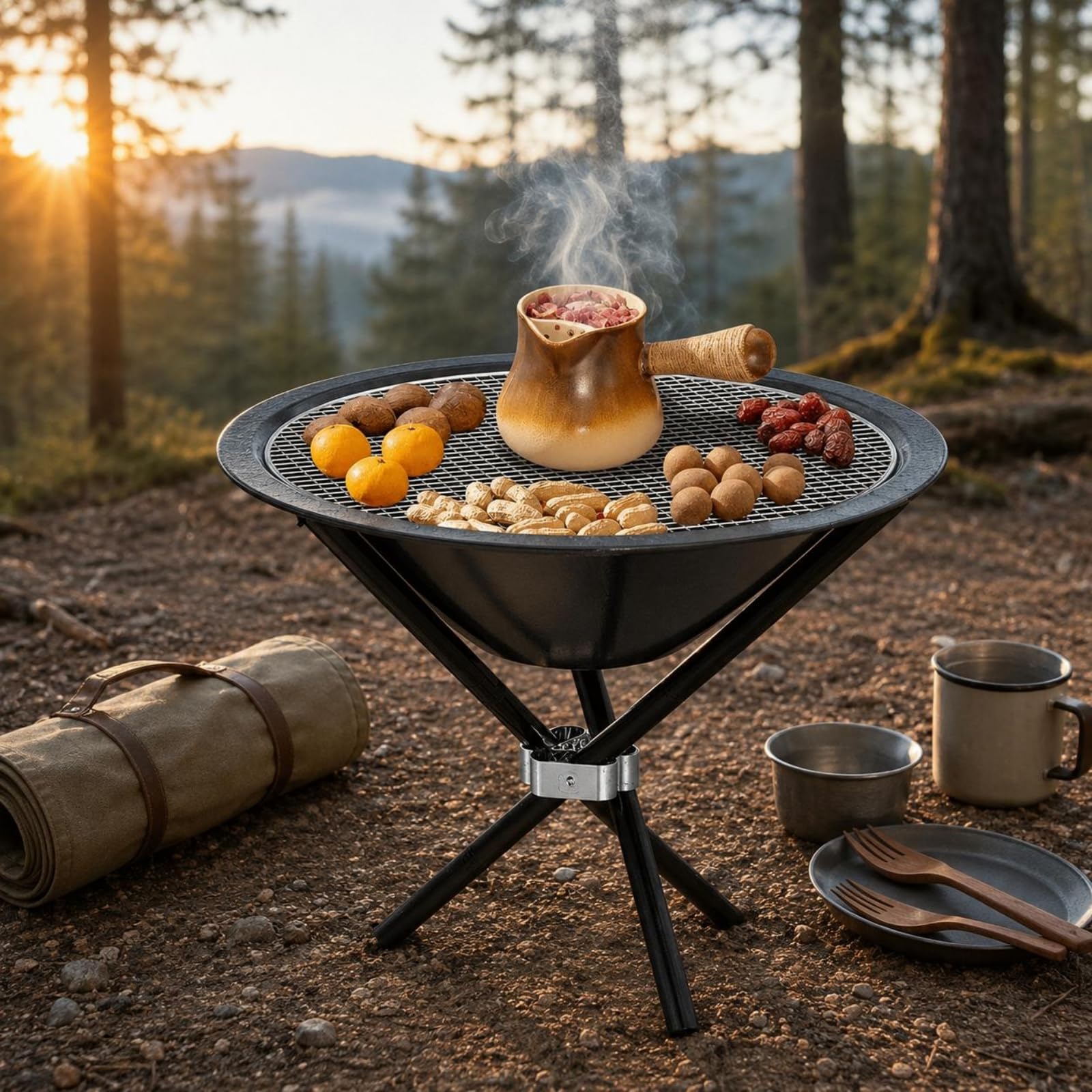 Baoblaze Grill Portatile Pieghevole Barbecue Braciere Graticola Rotonda Bacino Fuoco con Struttura Pieghevole in Acciaio per Riscaldare E Grigliare Adatto per Campeggio Cortile Spiaggia Viaggio