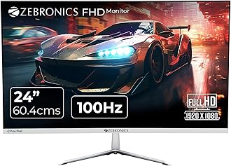 ZEBRONICS A24FHD LED Monitor, 24 inch (60.96cm), 250 nits, 100Hz, Slim Design, FHD, 1080p, Wall Mountable, HDMI, VGA, Ultra Slim Bezel, Metal stand, Built-in Speakers