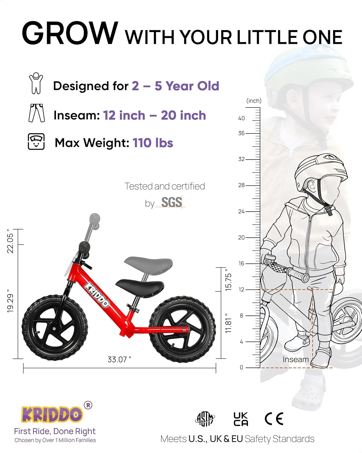 Condition photo showing New/Like New for kriddo toddler balance bike 2 year old, age 18 months to 5 years old, 12 inch push bicycle with customize plate (3 sets of stickers included), steady balancing, gift bike for 2-3 boys girls, red