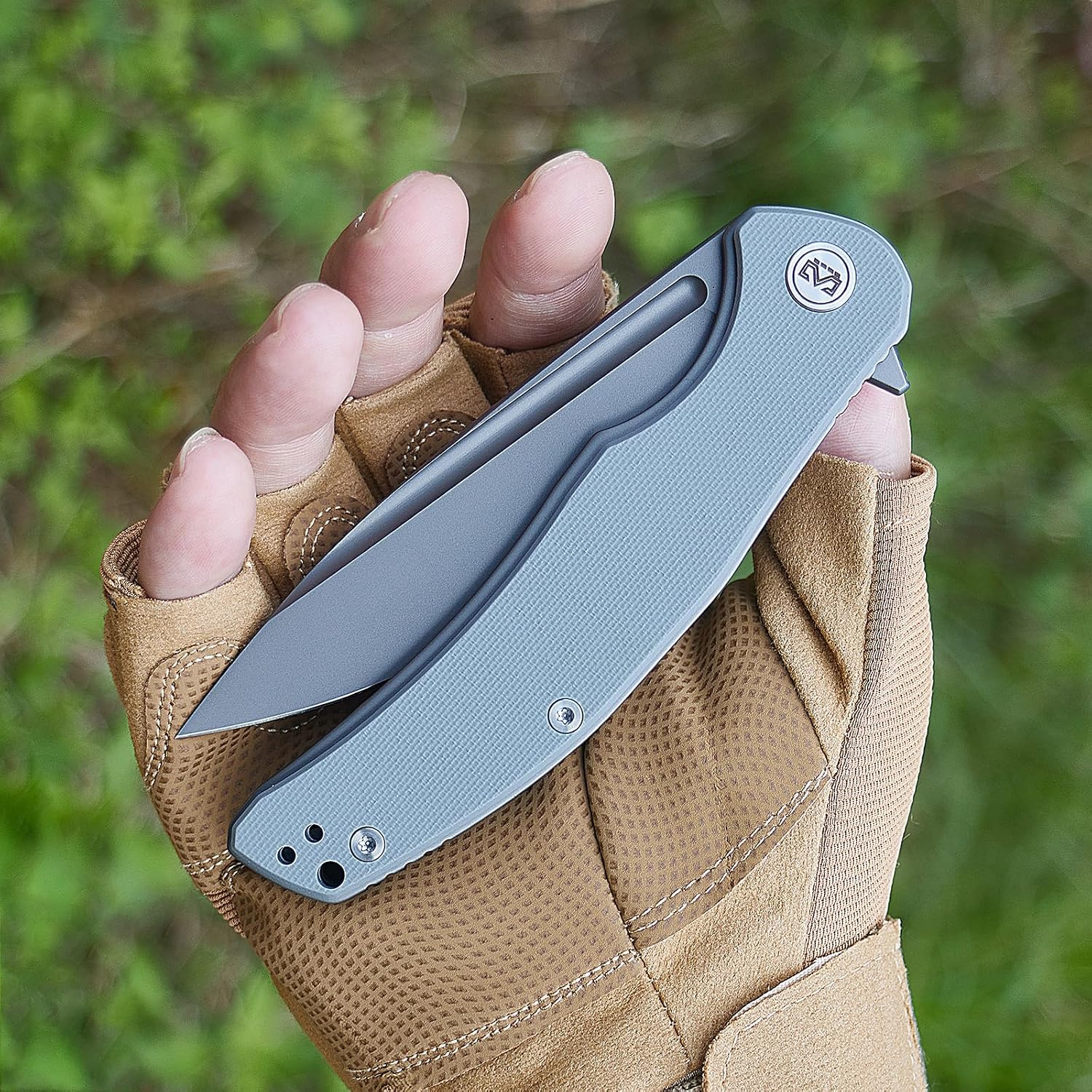 M Miguron Velona Flipper Folding Knife 4.03" Dark Grey PVD 14c28n Blade Grey G10 Handle With Titanium Pocket Clip Camping Hiking Pocket Knife MGR-8003DGII