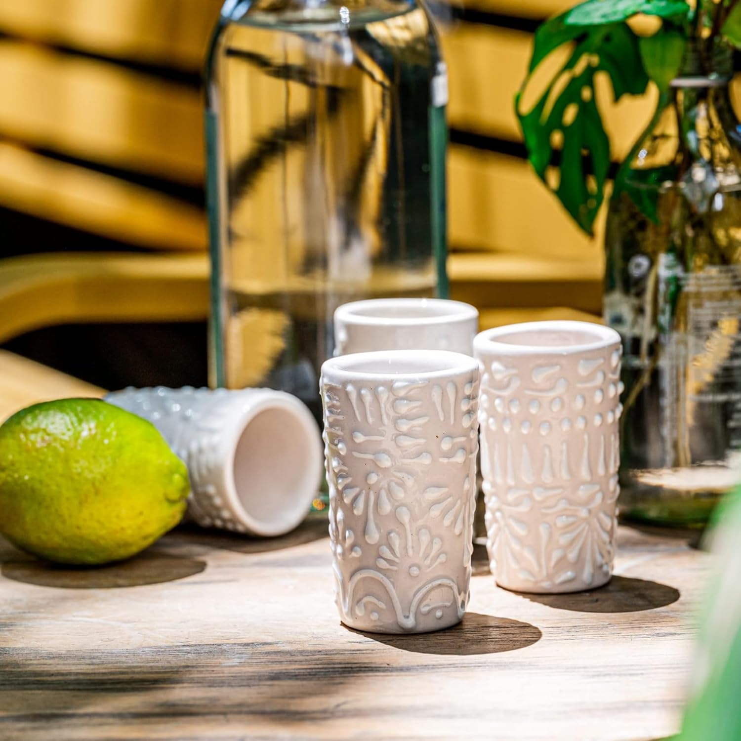 Talavera Shot Glasses Set of 4 Authentic Mexican Tequila Shot Glasses - Hand-painted - 2 Oz (White Lace) - Image 7