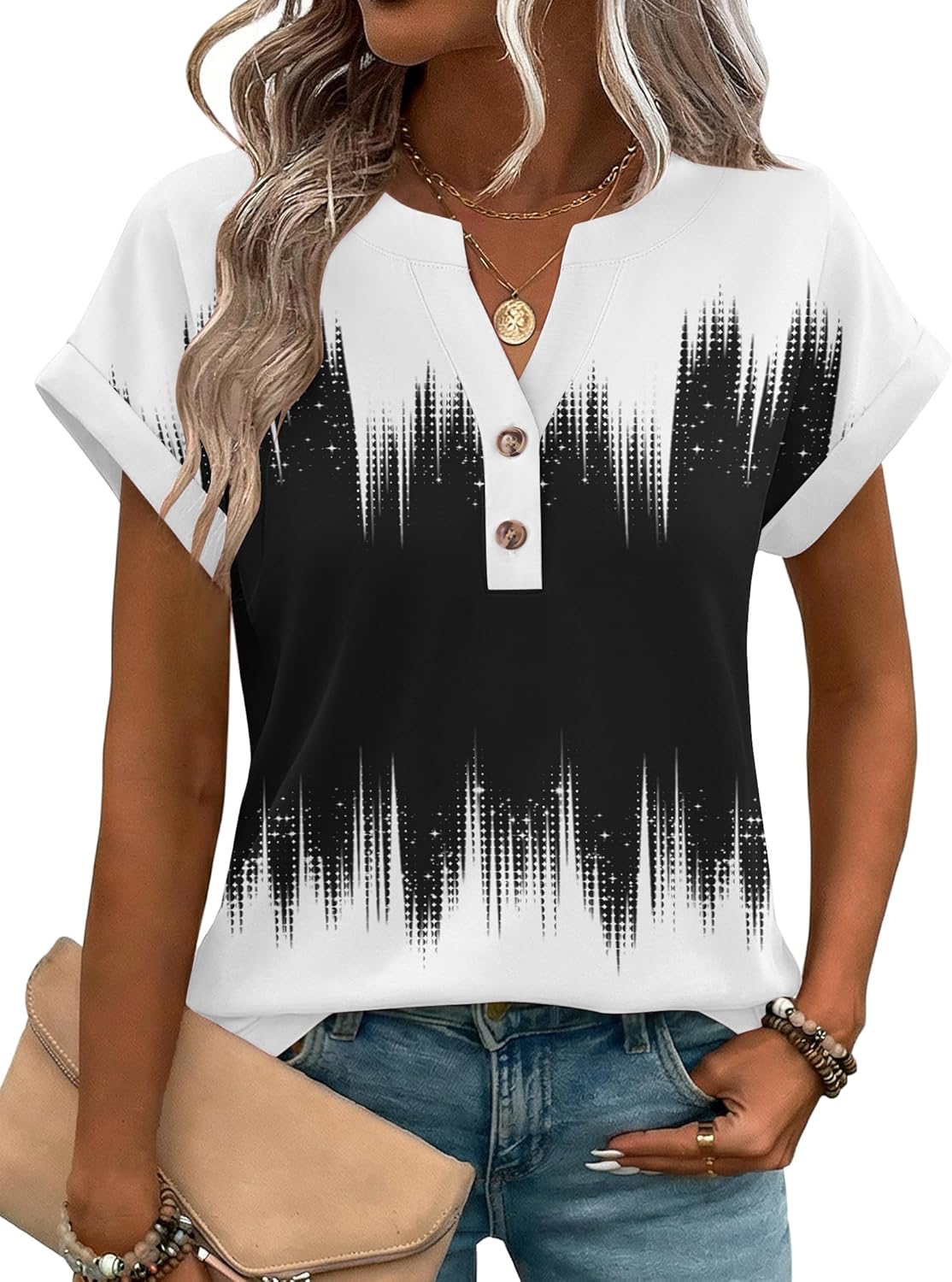 Zeagoo Women Tops Summer Short Sleeve T Shirts V Neck Dressy Casual Work Blouses Fashion Boho Clothes S-3XL