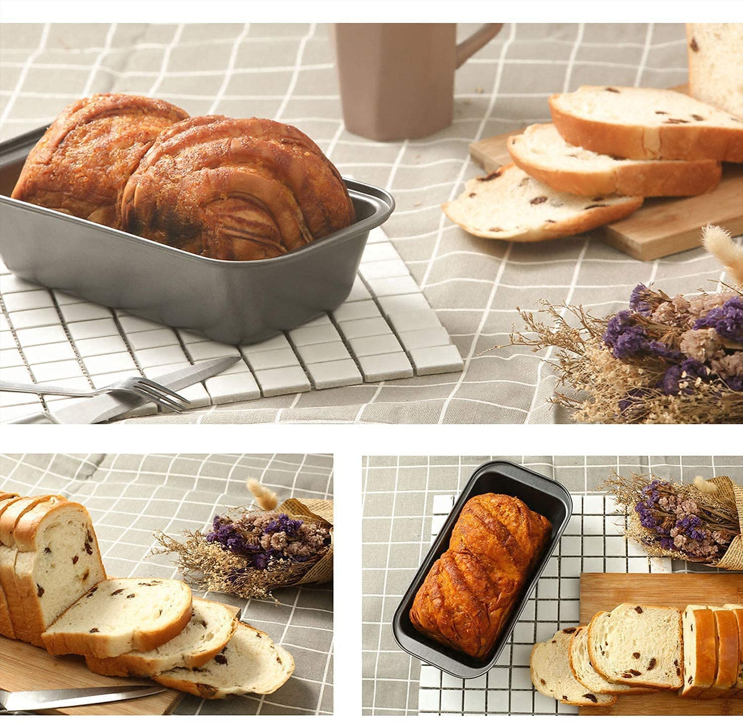 CURATED CART Bread Moulds and Cake Tin for Baking - Non-Stick Loaf Tin Set of 2, Heavy Duty Carbon Steel, Bread Baking Tray, Loaf Pan, Cake Tin, Oven and Microwave Safe, Dishwasher Safe 4