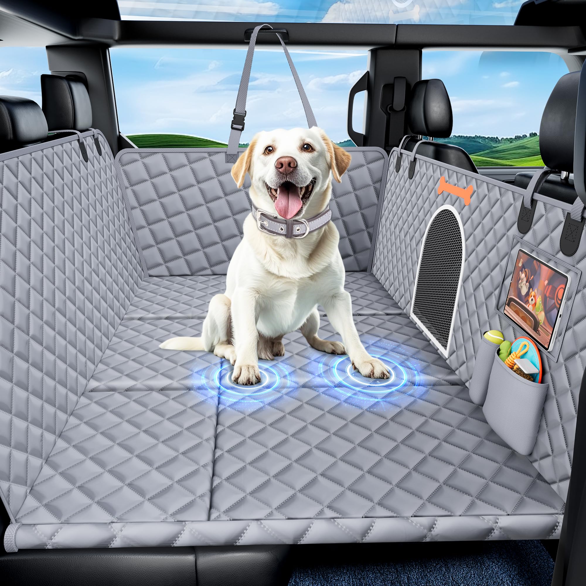 XXL Dog Car Seat Cover for Back Seat Hard Bottom, Truck Pet Back Seat Extender, 100% Waterproof&Scratchproof Backseat Protector, Nonslip Dog Bed Hammock for Pickup Truck Car Crew Cab F150 (Gray)
