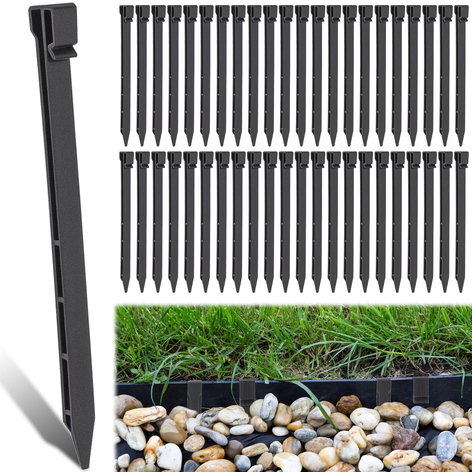 Jetec Lot de 100 piquets d'ancrage en plastique pour bordure de paysage, 25,4 cm, 30,5 cm, noir - Support pour plantes, pelouse - Pour jardin et cour (30,5 cm)