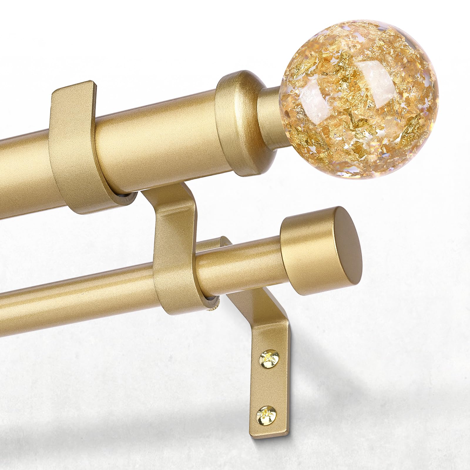 Double Curtain Rod 36-153 Inch, Adjustable Crystal Dual Rod, Gold