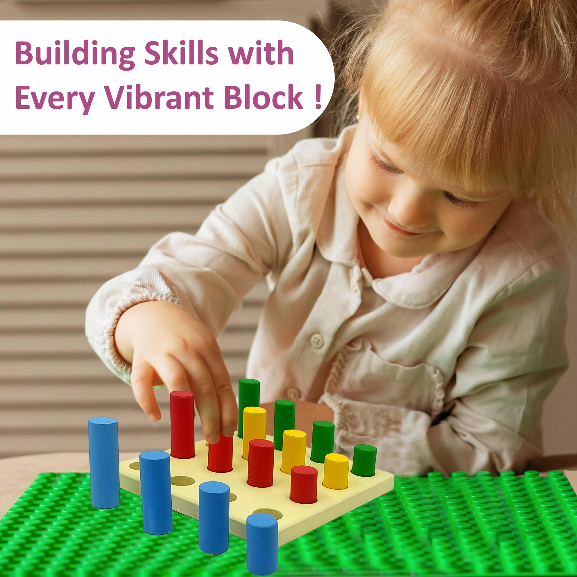 Tantrums 4 Pegs Size Grading Cylinder Blocks Montessori Colorful Wooden Early Home School Toy - 4pcs Set for Kids for 1 Year + Kids - Image 5 thumbnail