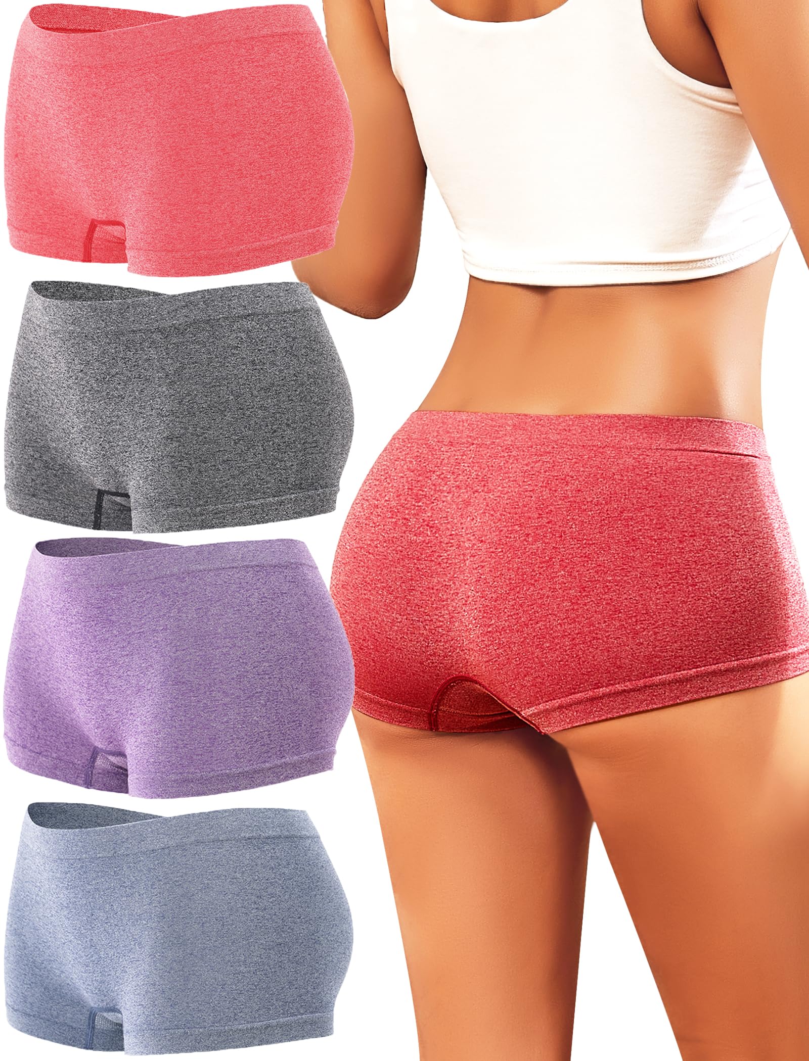 Womens Boyshorts Underwear Seamless Boxer Briefs Full Coverage Soft Stretch Boxer Shorts For Women 4 Pack