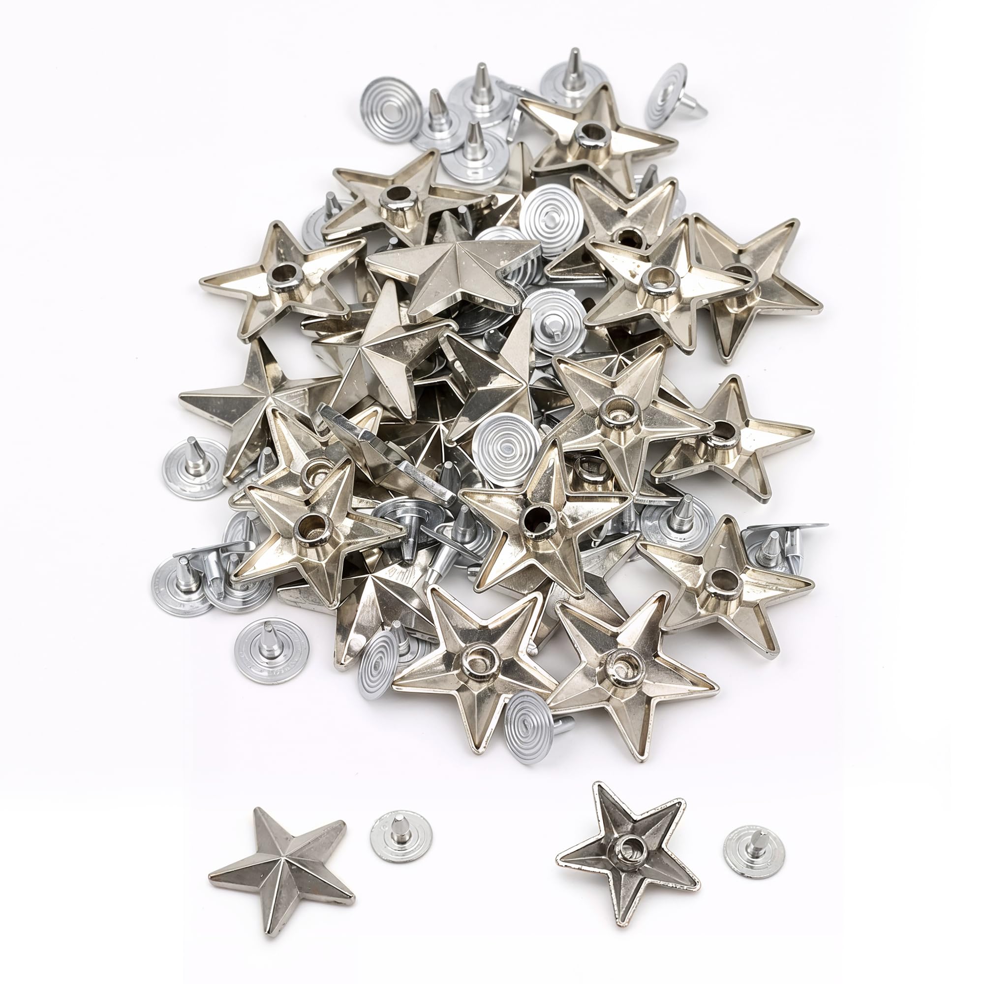 Trimming Shop Star Shaped Studs with Back Pin Rivets, 20mm Metal Decorative Studs for Leather Jackets, Shoes, Bags, Punk Style Craft Stud for DIY Leathercraft & Clothing Decoration, Silver, 100pcs