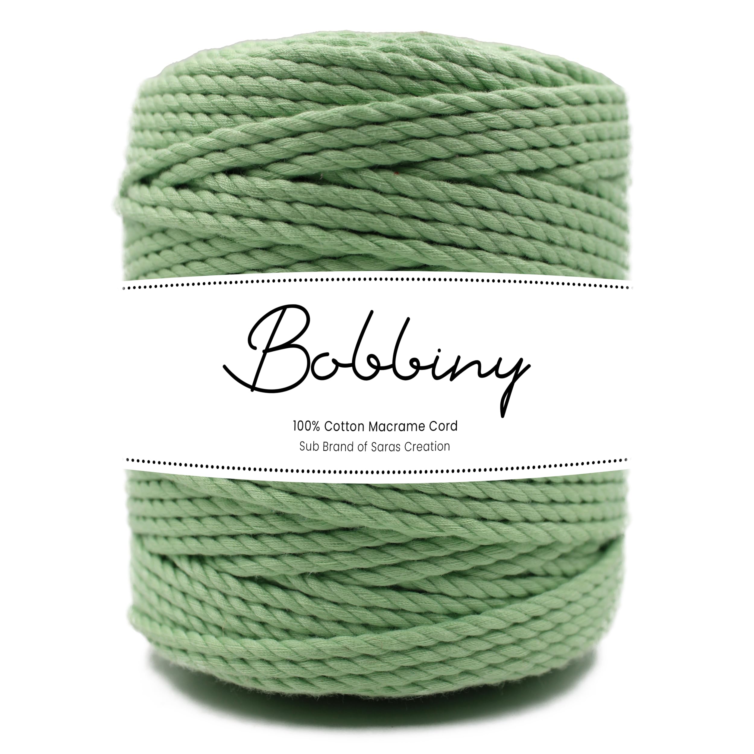 Bobbiny | 3 Ply Twisted Macrame Cotton Cord Dori (Roll Packaging) Thread for Macrame DIY and Other Projects | Mint Green | 4mm,100 Meter