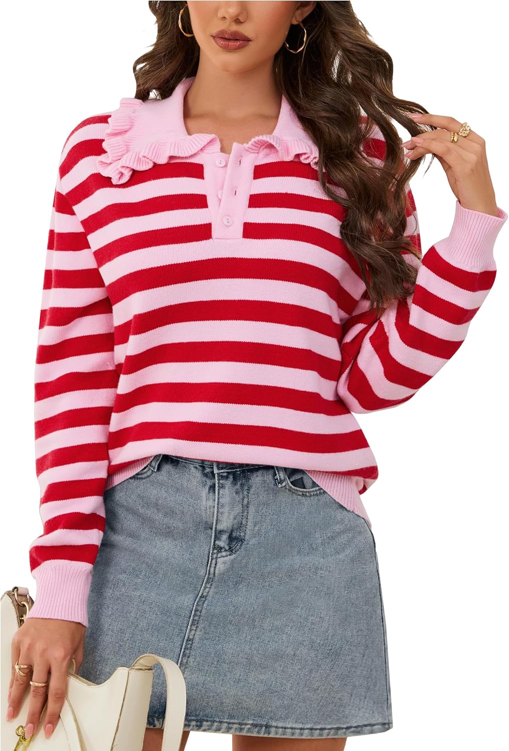 CCTOO Womens Fall Sweaters: Peter Pan Collar Cute Long Sleeve Button Knit Casual Pullover Tops