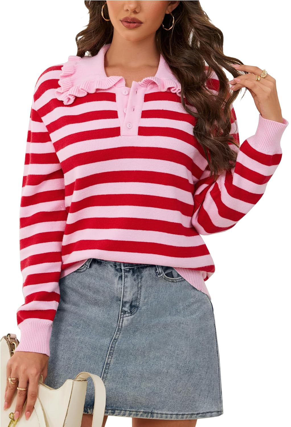 CCTOO Womens Fall Sweaters Peter Pan Collar Cute Long Sleeve Button Knit Casual Pullover Tops