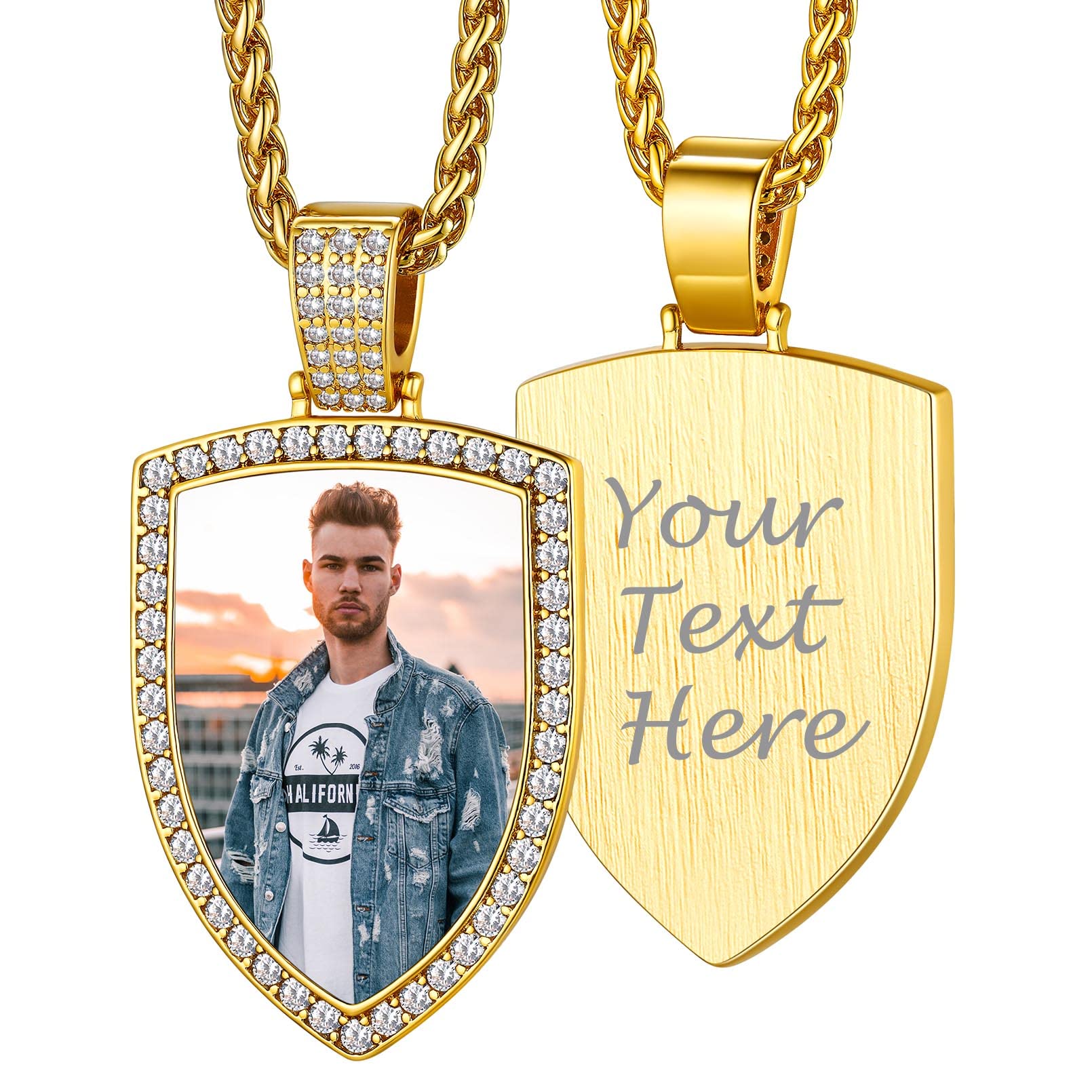 Custom4U Picture Necklace Personalized Photo Circle Chain for Men Women