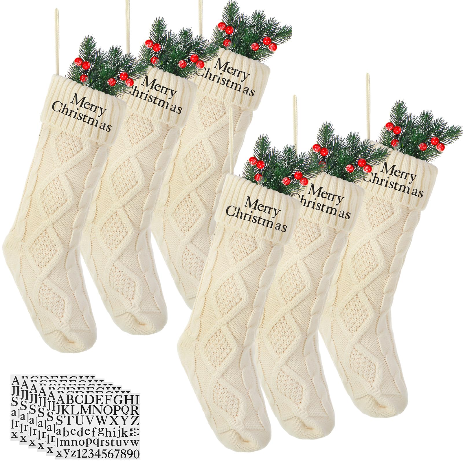 Chaussettes de Noël tricotées Woanger blanches de 45 cm pour décoration de fête