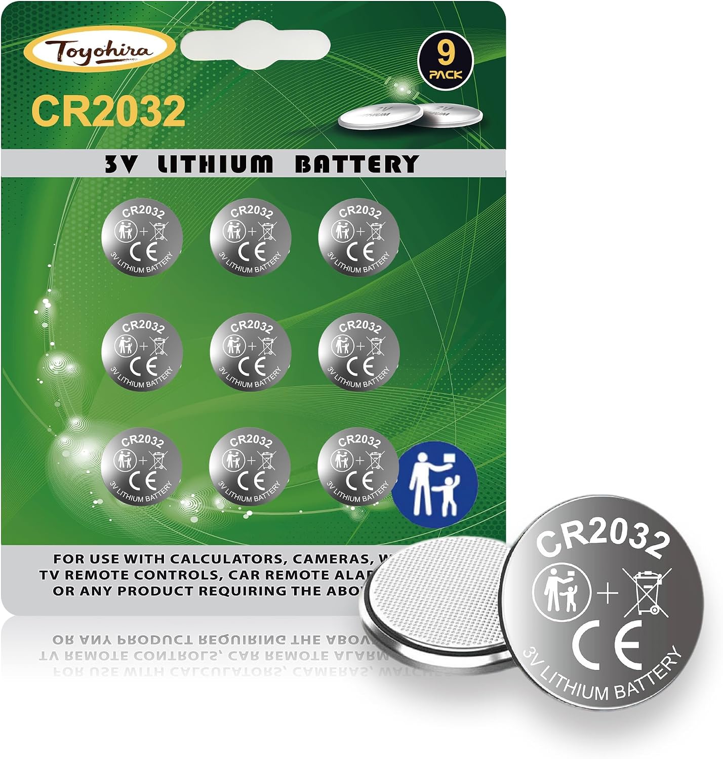 Pack de 9 pilas CR2032 de litio 3V para relojes y controles