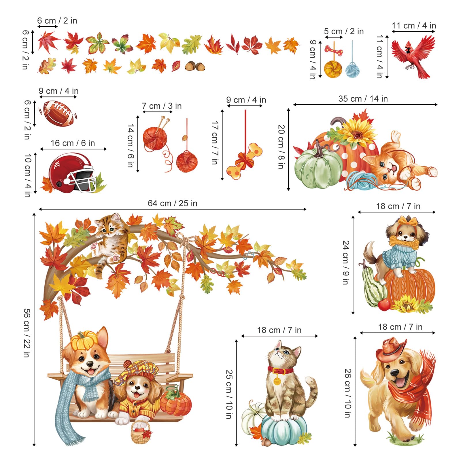 wondever Fall Animals Pets Window Clings Autumn Tree Branch Dogs Cat Swing Glass Sticker Decal Anti Collision Double-Side Static Window Stickers for Home Glass Window - Image 4